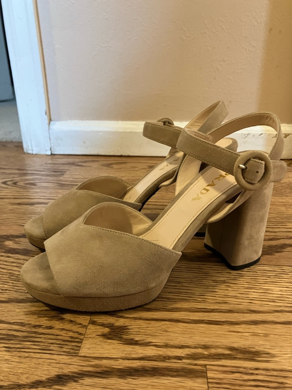 PRADA Nude Suede Two-Band Platform Sandal - Picture 2 of 7